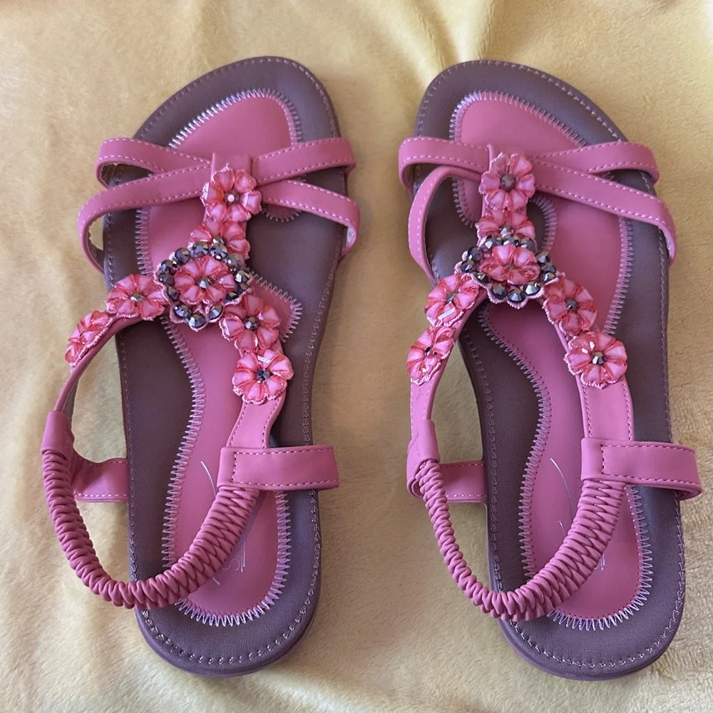 Pink Floral Women's Sandals - Picture 1 of 3